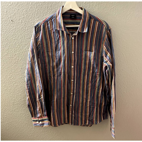 HUF Men's Multicolor Striped Long Sleeve Button-Down Shirt Size Medium - Picture 3 of 8